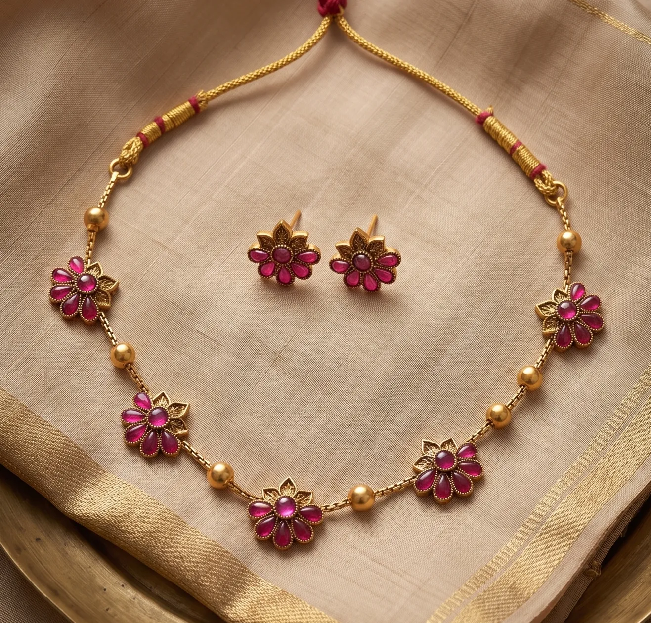 Ruby Floral Meenakari Choker Set